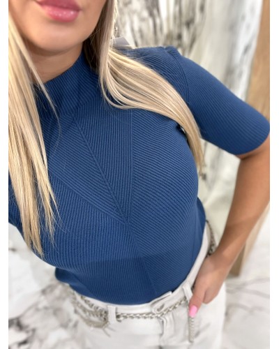 Półgolf prążkowany z krótkim rękawem By o la la...! denim