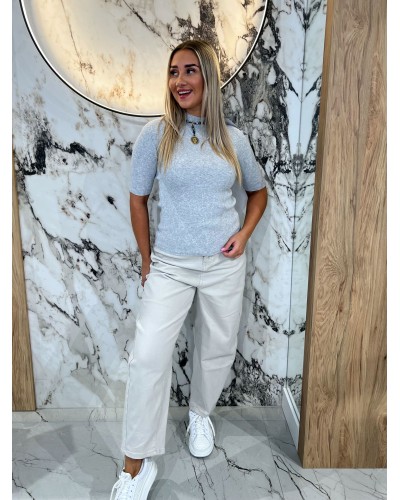 Półgolf prążkowany z krótkim rękawem By o la la...! szary melanż