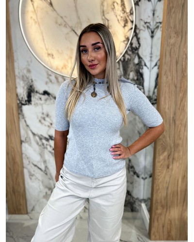 Półgolf prążkowany z krótkim rękawem By o la la...! szary melanż