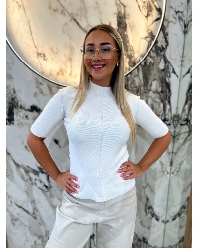 Półgolf prążkowany z krótkim rękawem By o la la...! biały