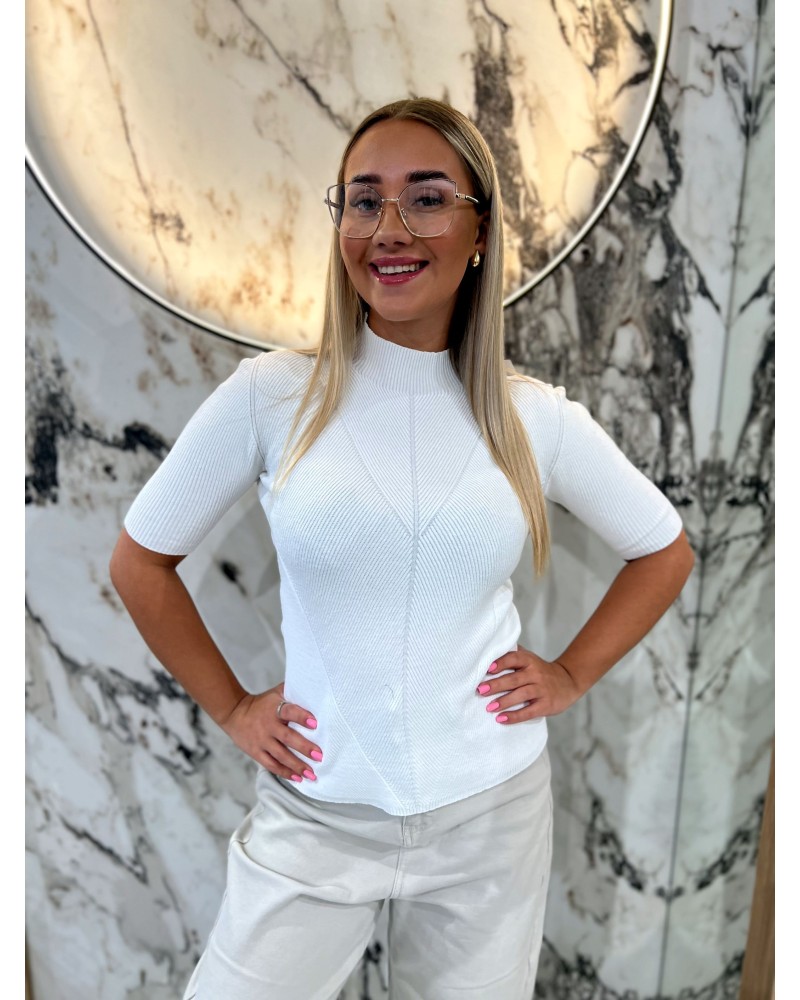 Półgolf prążkowany z krótkim rękawem By o la la...! biały