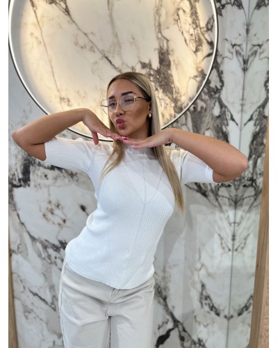 Półgolf prążkowany z krótkim rękawem By o la la...! biały