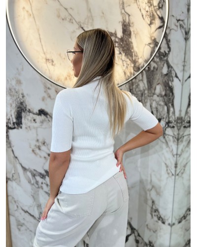 Półgolf prążkowany z krótkim rękawem By o la la...! biały