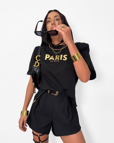 T-shirt Paris z guzikami La Milla czarny