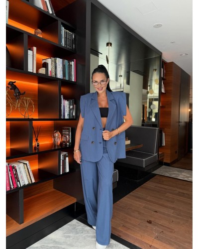 Kamizelka dwurzędowa w paski La Milla niebieska