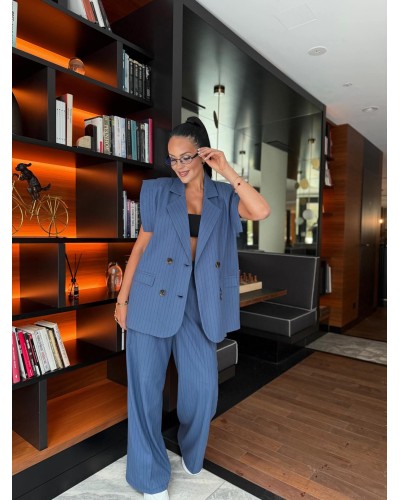 Kamizelka dwurzędowa w paski La Milla niebieska