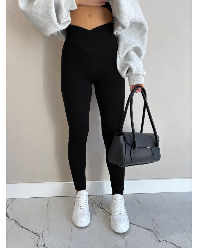 Legginsy prążkowane z zakładką w pasie La Milla czarna