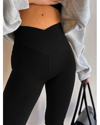 Legginsy prążkowane z zakładką w pasie La Milla czarna