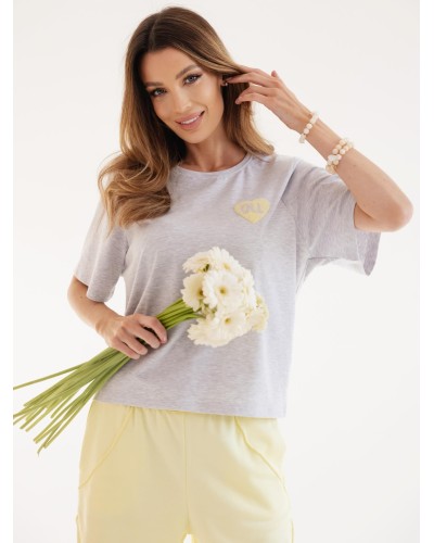 T-shirt z logowanym serduszkiem By o la la...! szary melanż