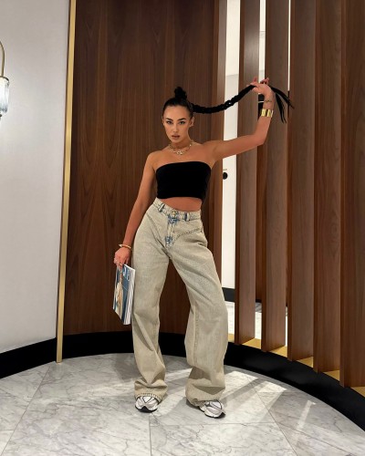 Spodnie jeansowe stringi La Milla brudny jeans