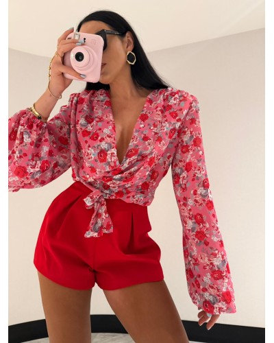 Koszula wiązana w kwiatki La Milla różowa