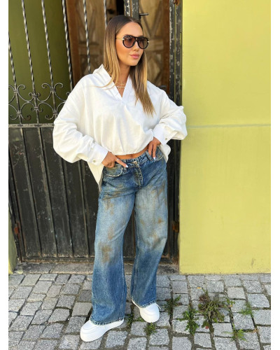 Spodnie jeansowe Wide Leg z przetarciami By o la la...! niebieskie