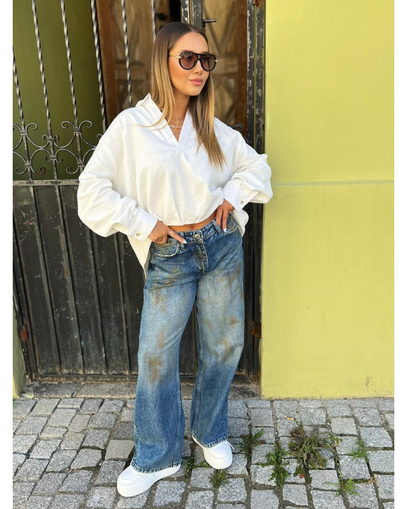 Spodnie jeansowe Wide Leg z przetarciami By o la la...! niebieskie