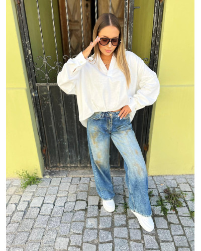 Spodnie jeansowe Wide Leg z przetarciami By o la la...! niebieskie