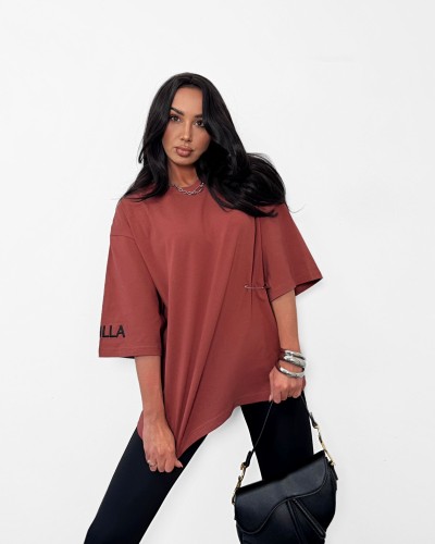T-shirt oversize z agrafką La Milla ceglany