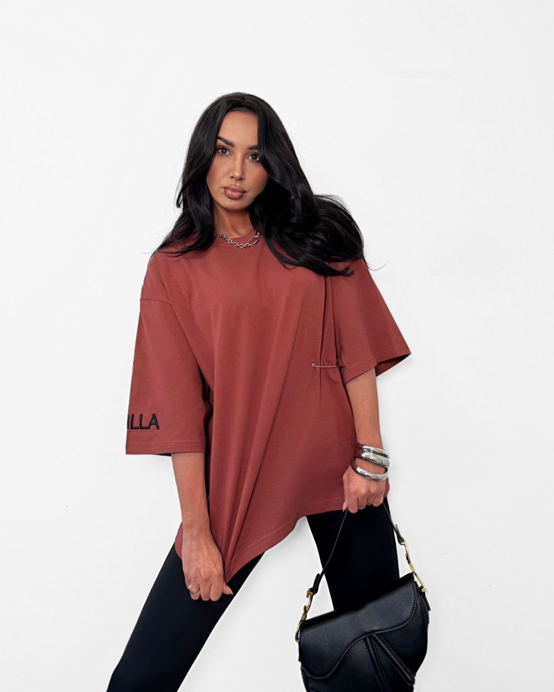 T-shirt oversize z agrafką La Milla ceglany