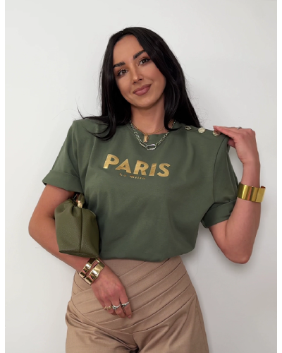 T-shirt Paris z guzikami La Milla oliwka