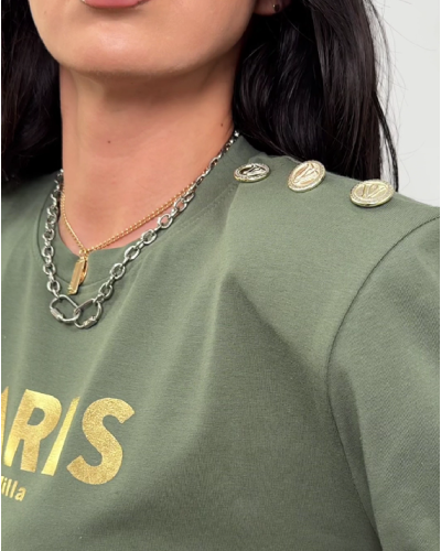 T-shirt Paris z guzikami La Milla oliwka