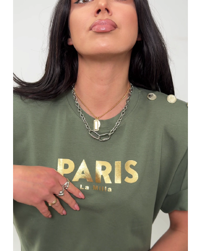 T-shirt Paris z guzikami La Milla oliwka