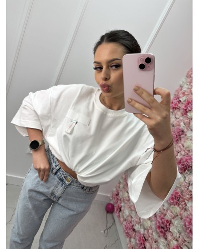 T-shirt z tasiemką La Milla śmietankowa z różem