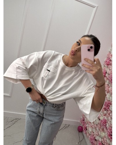 T-shirt z tasiemką La Milla śmietankowa z różem