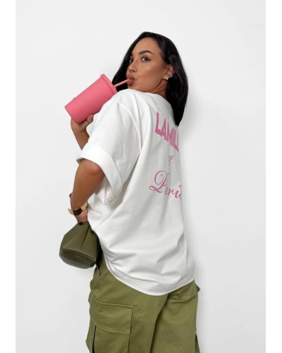 T-shirt z tasiemką La Milla śmietankowa z różem