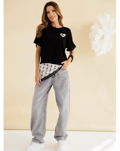 T-shirt z logowanym serduszkiem By o la la...! czarny z bielą