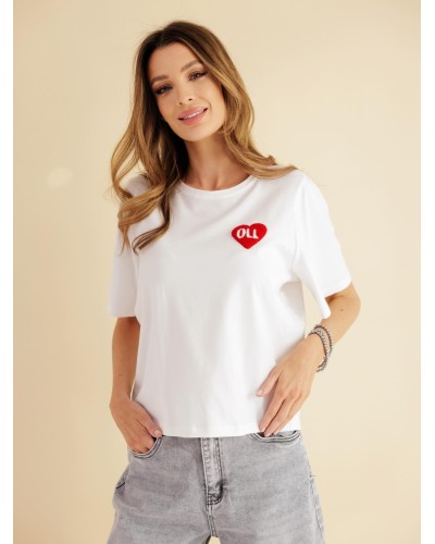 T-shirt z logowanym serduszkiem By o la la...! biały z red kiss