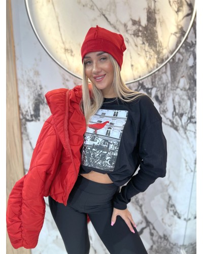 Bluzka z gołębiem By o la la...! czarna z red kiss