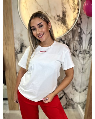 T-shirt z napisem By o la la...! biały z red kiss