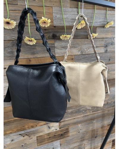 Torebka worek z plecioną rączką By o la la...! czarna