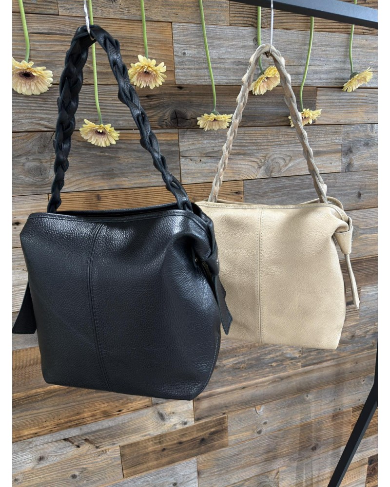 Torebka worek z plecioną rączką By o la la...! czarna