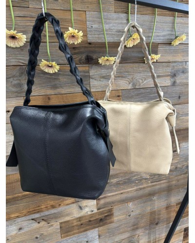 Torebka worek z plecioną rączką By o la la...! beżowa