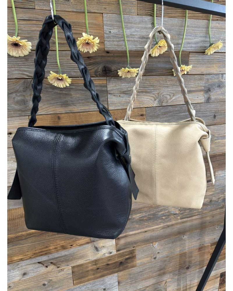 Torebka worek z plecioną rączką By o la la...! beżowa