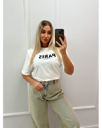 T-shirt Paris z guzikami La Milla biały z czernią