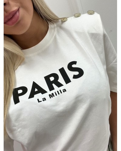 T-shirt Paris z guzikami La Milla biały z czernią