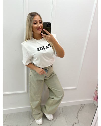 T-shirt Paris z guzikami La Milla biały z czernią