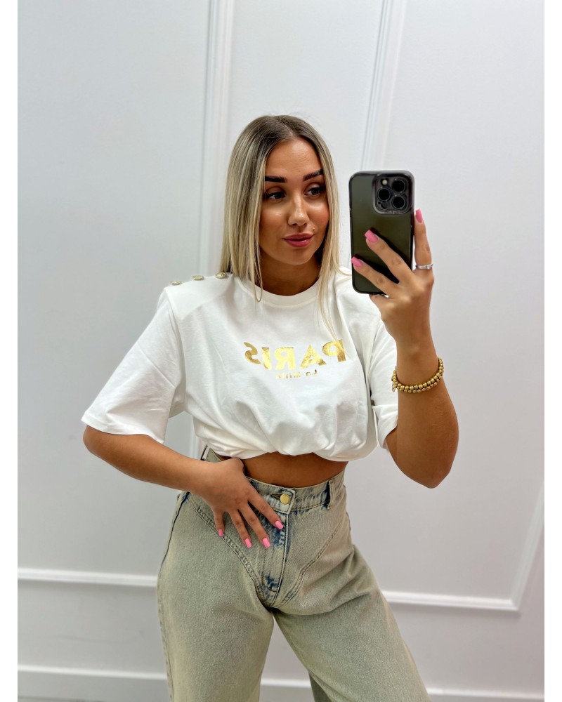 T-shirt Paris z guzikami La Milla biały ze złotem