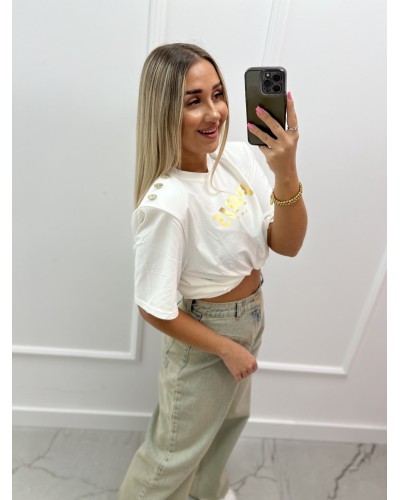 T-shirt Paris z guzikami La Milla biały ze złotem