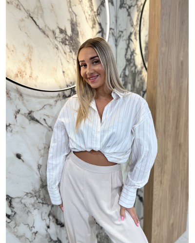 Koszula w paski logo By o la la...! biała z beżem