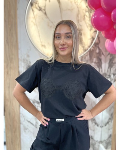 T-shirt z haftem BOHO By o la la...! czarny