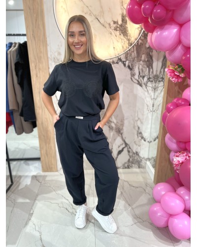 T-shirt z haftem BOHO By o la la...! czarny