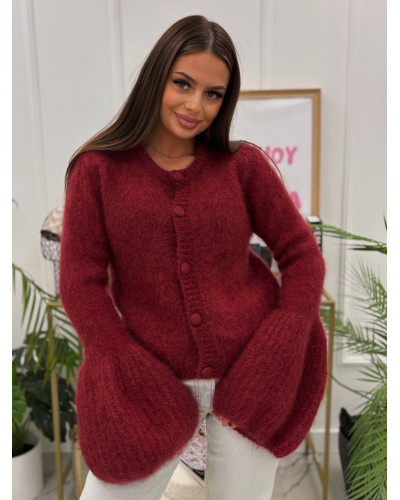 Sweter z bufiastym rękawem ceglany
