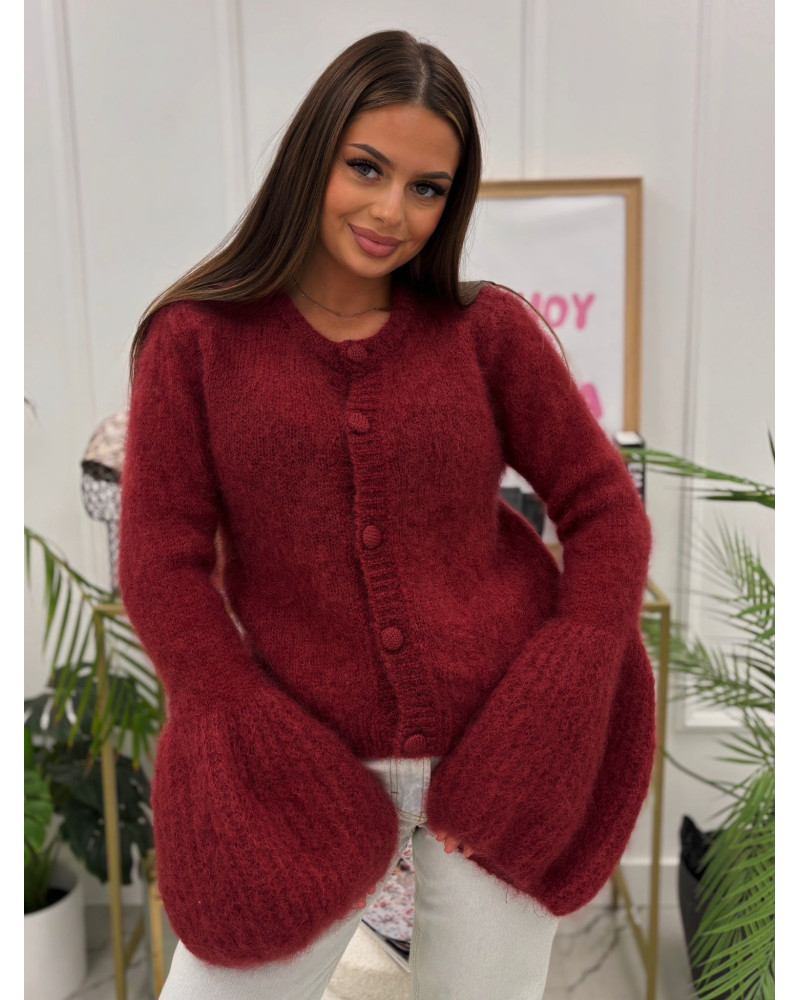 Sweter z bufiastym rękawem ceglany