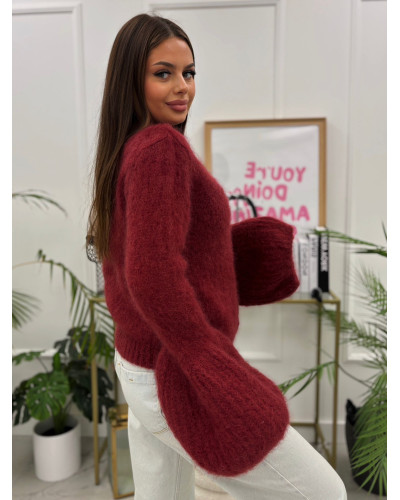Sweter z bufiastym rękawem ceglany