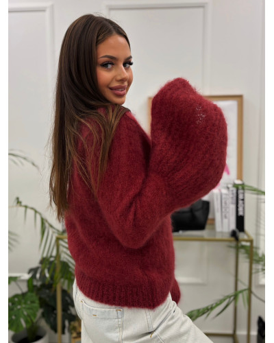 Sweter z bufiastym rękawem ceglany