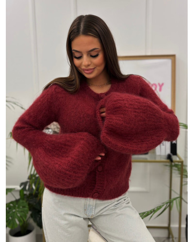 Sweter z bufiastym rękawem ceglany
