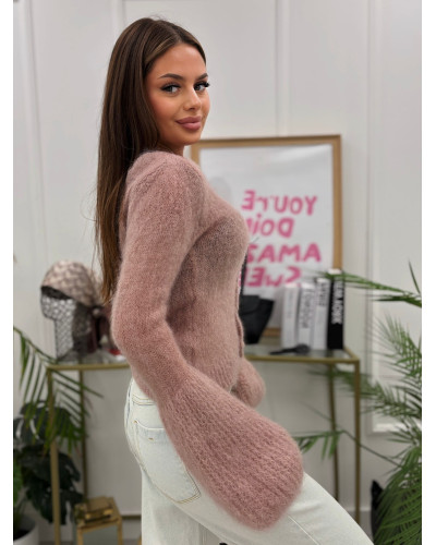Sweter z bufiastym rękawem beżowy