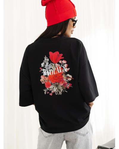 T-shirt z kwiatowym tyłem By o la la...! czarny