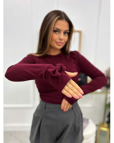 Bluzka ROSE z kokardką bordowa